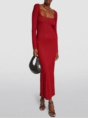 Skims Soft Lounge Long Sleeve Ribbed Dress in Brick ! Size S